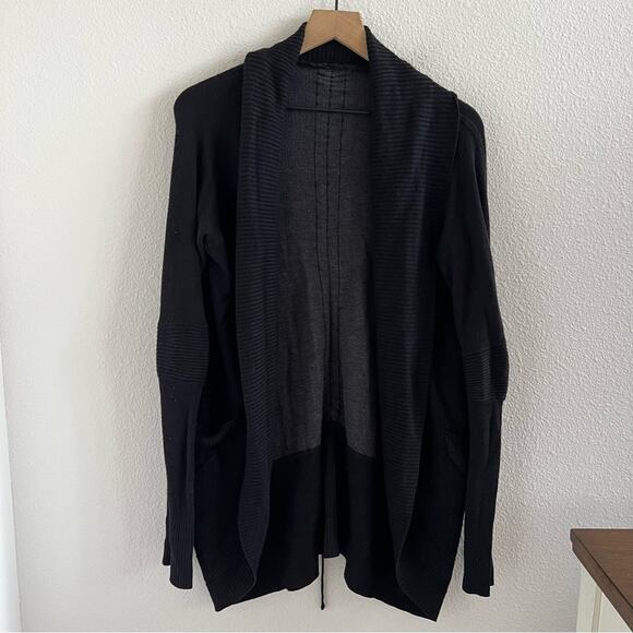 Lululemon Transformation Wrap Black Cozy Longline Sweater Cinched Back FLAWED 4 - Picture 1 of 10
